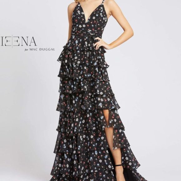 Mac Duggal Black Multicolor Floral High Low Dress - Picture 1 of 9